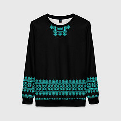 Свитшот женский Славянские узоры и орнамент голубой - вышиванка ру, цвет: 3D-черный