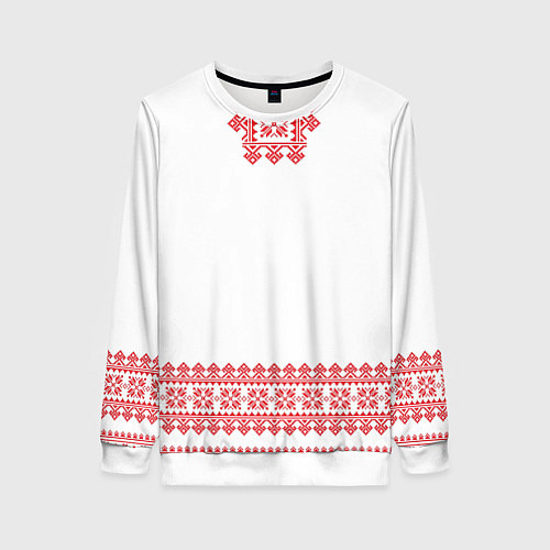 Женский свитшот Славянский орнамент и узоры - вышиванка рубаха бел / 3D-Белый – фото 1