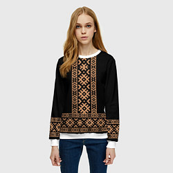 Свитшот женский Славянский золотой узор на черном - вышиванка руба, цвет: 3D-белый — фото 2