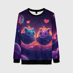Свитшот женский Милые пришельцы в космосе, цвет: 3D-черный