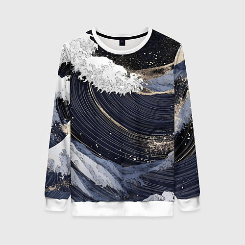 Женский свитшот Волны моря с блестками / 3D-Белый – фото 1