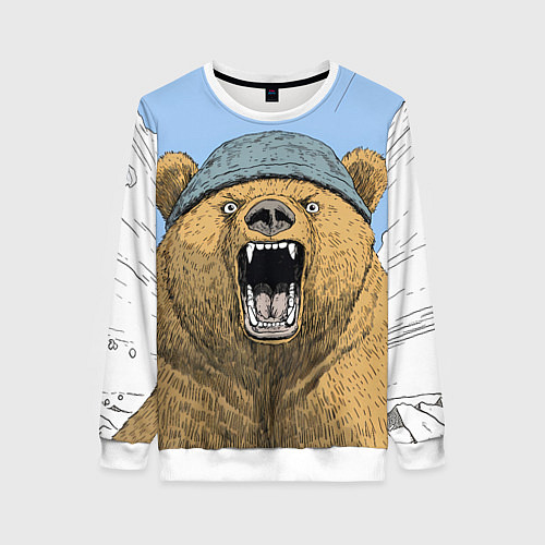 Женский свитшот Злой орущий медведь / 3D-Белый – фото 1