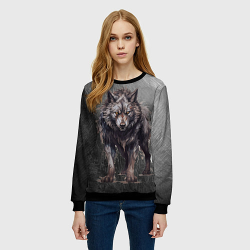 Женский свитшот The fierce wolf / 3D-Черный – фото 3