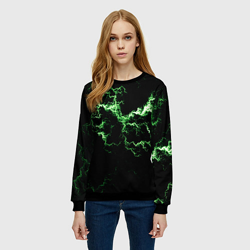 Женский свитшот Lightning green glow / 3D-Черный – фото 3
