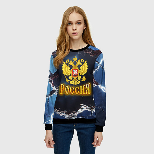 Женский свитшот Герб России в объемной стене / 3D-Черный – фото 3