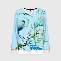 Свитшот женский Акварельная цапля у пруда, цвет: 3D-белый