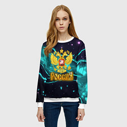 Свитшот женский Россия - березовая абстракция, цвет: 3D-белый — фото 2