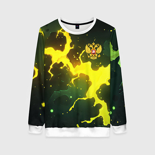 Женский свитшот Герб России зеленый разлом / 3D-Белый – фото 1