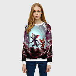 Свитшот женский Том и Джерри в пещере ужасов - хэллоуин, цвет: 3D-белый — фото 2
