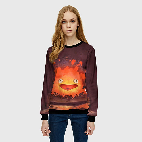 Женский свитшот Кальцифер акварель / 3D-Черный – фото 3