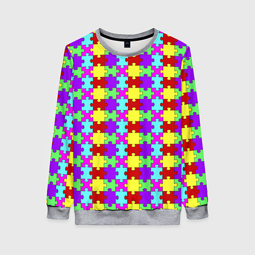 Женский свитшот Яркие паттерн разноцветный пазл / 3D-Меланж – фото 1