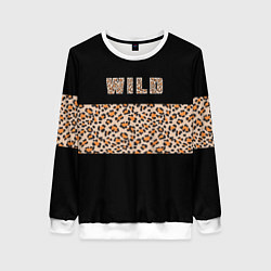 Свитшот женский Полоса с леопардовым паттерном на черном, цвет: 3D-белый