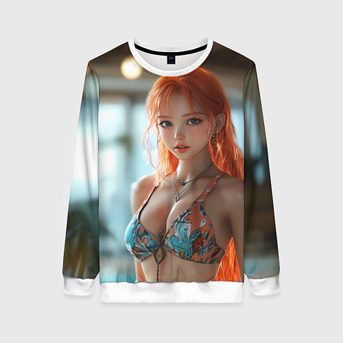 Женский свитшот Рыжая девушка в купальнике / 3D-Белый – фото 1