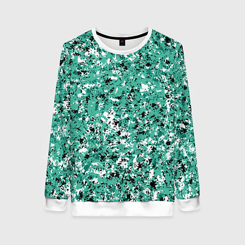 Женский свитшот Бирюзовый с чёрно-белыми пятнами / 3D-Белый – фото 1