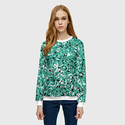 Свитшот женский Бирюзовый с чёрно-белыми пятнами, цвет: 3D-белый — фото 2