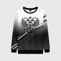 Свитшот женский Герб России градиент в полосами серый, цвет: 3D-черный