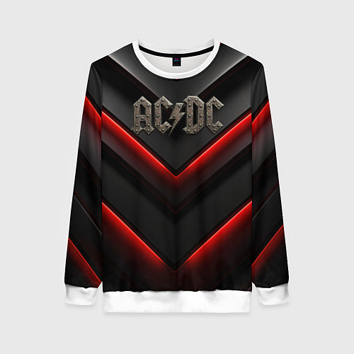 Женский свитшот ACDC лого из металла на черно-красной текстуре / 3D-Белый – фото 1
