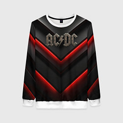 Свитшот женский ACDC лого из металла на черно-красной текстуре, цвет: 3D-белый