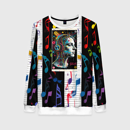 Женский свитшот История развития звуковых носителей на марках / 3D-Белый – фото 1