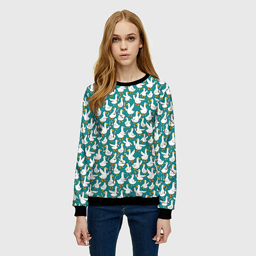 Женский свитшот Злой гусь узор / 3D-Черный – фото 3