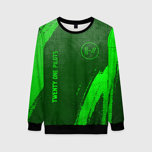 Женский свитшот Twenty One Pilots - green gradient вертикально / 3D-Черный – фото 1