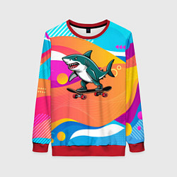 Свитшот женский Акула на скейте, цвет: 3D-красный