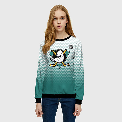 Женский свитшот Анахайм Дакс - зеленая геометрия / 3D-Черный – фото 3
