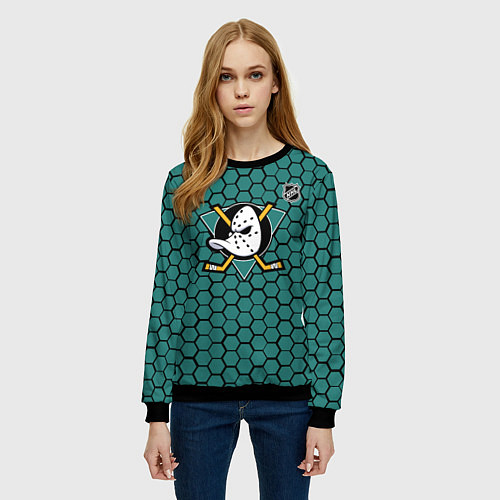 Женский свитшот Анахайм Дакс - зеленые соты / 3D-Черный – фото 3