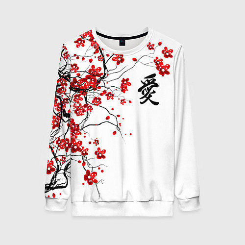Женский свитшот Сакура с иероглифом Любовь / 3D-Белый – фото 1