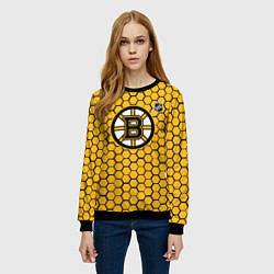 Свитшот женский Бостон Брюинз - желтые соты, цвет: 3D-черный — фото 2