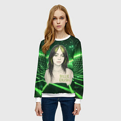 Свитшот женский Билли Айлиш нарисована с зелеными волосами, цвет: 3D-белый — фото 2