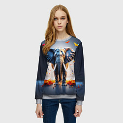 Свитшот женский Геометрический слон и цветные полигоны, цвет: 3D-меланж — фото 2