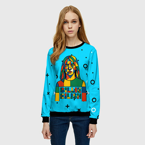 Женский свитшот Билли Айлиш из разноцветной мозаики / 3D-Черный – фото 3