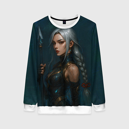 Женский свитшот Девушка с копьем китайский стиль / 3D-Белый – фото 1