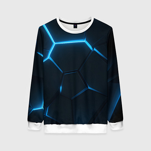 Женский свитшот Черные плиты с синим светом / 3D-Белый – фото 1