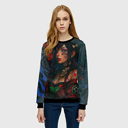 Свитшот женский Девушка с маской киберпанк, цвет: 3D-черный — фото 2