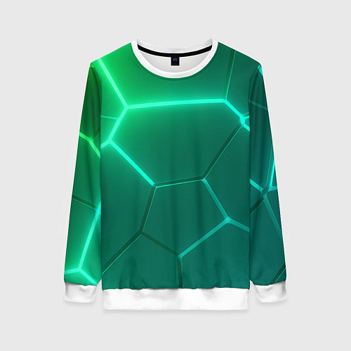 Женский свитшот Зеленые неоновые плитки / 3D-Белый – фото 1