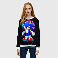 Свитшот женский Соник в космосе, цвет: 3D-белый — фото 2