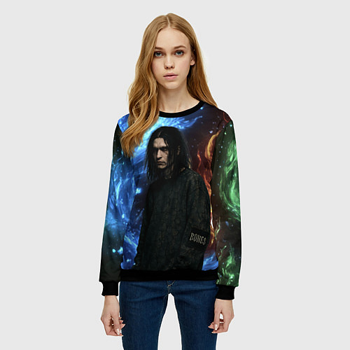 Женский свитшот Bones депрессивный стиль / 3D-Черный – фото 3