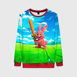 Женский свитшот Розовый заяц с мечом из морковки