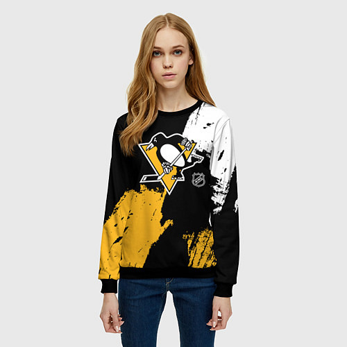 Женский свитшот Питтсбург Пингвинз - брызги / 3D-Черный – фото 3