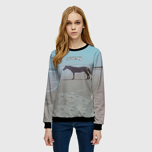 Женский свитшот Лошадь почему мем на берегу / 3D-Черный – фото 3