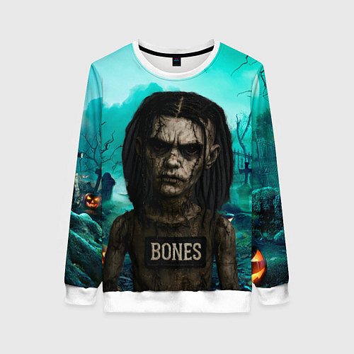 Женский свитшот Bones в стиле хоррор куклы / 3D-Белый – фото 1