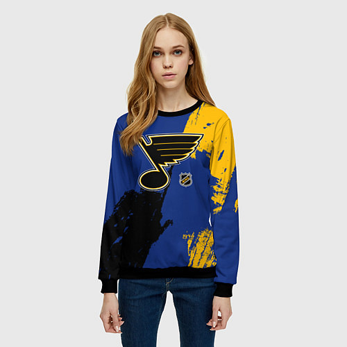 Женский свитшот Сент Луис Блюз - брызги красок / 3D-Черный – фото 3