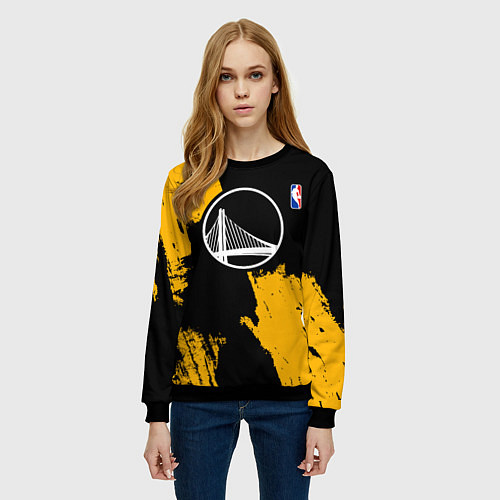 Женский свитшот Голден Стэйт Уорриорз - брызги желтой краски / 3D-Черный – фото 3