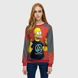 Свитшот женский Гомер в футболке Linkin Park, цвет: 3D-красный — фото 2