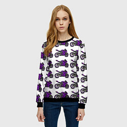 Свитшот женский Motorcycle purple, цвет: 3D-черный — фото 2