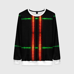 Свитшот женский Color black green red lines, цвет: 3D-белый