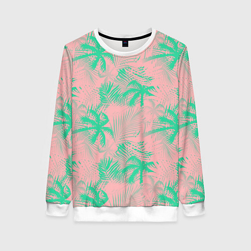 Женский свитшот Palm turquoise pink / 3D-Белый – фото 1