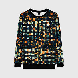 Свитшот женский Тёмный синий с оранжевым кубики абстракция, цвет: 3D-черный